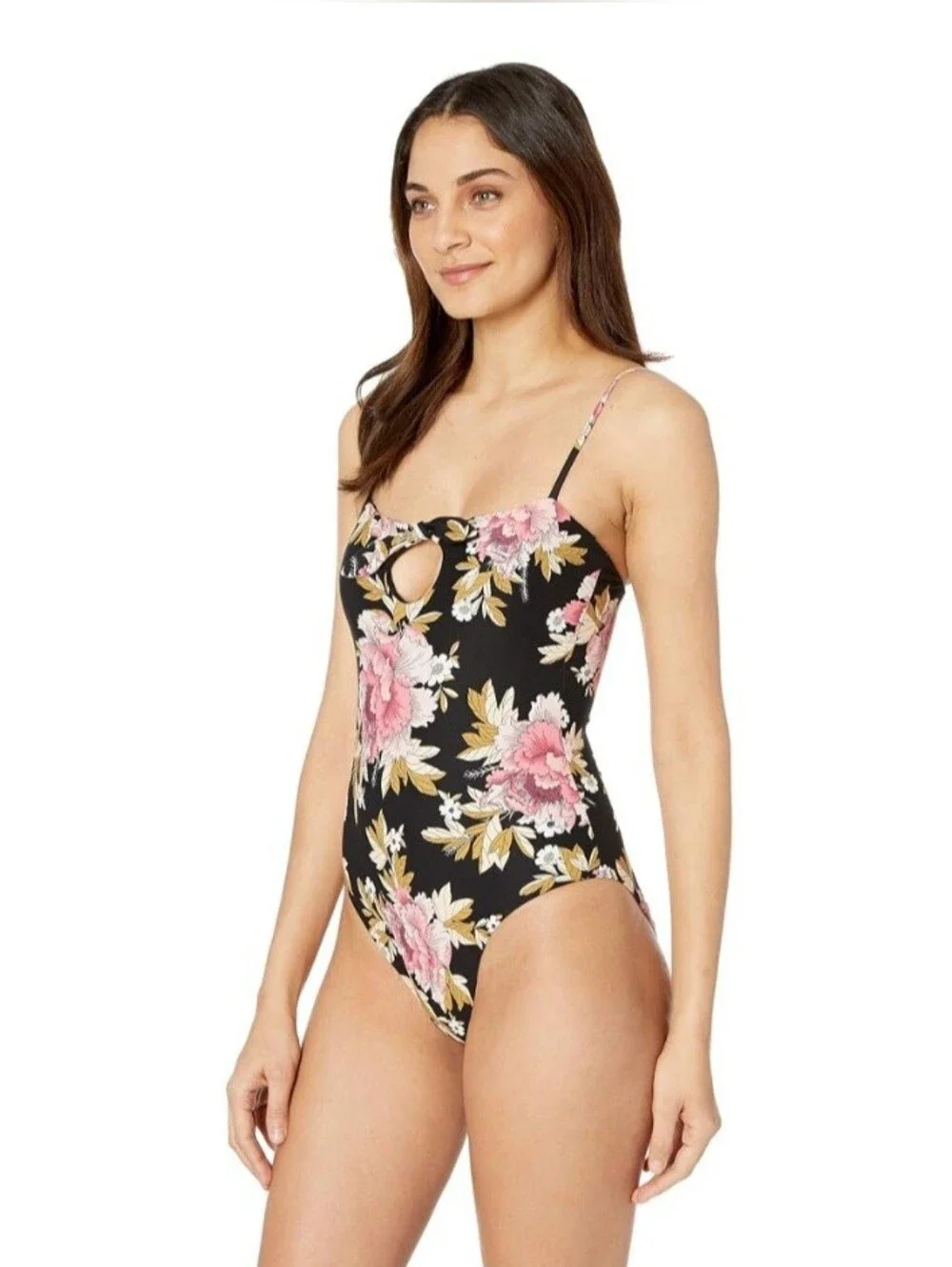 MSRP $89.95 Billabong Mellow Luv One Piece Floral Tropical Black Swimsuit Medium